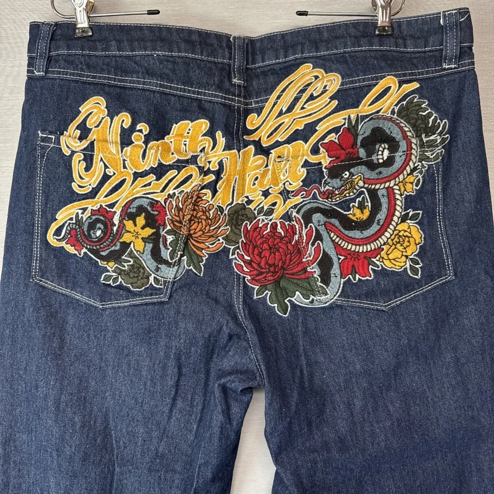 NINTH HALL AMBUSH Jeans Mens Size 38 Dragon Embroidered Baggy Wide Leg